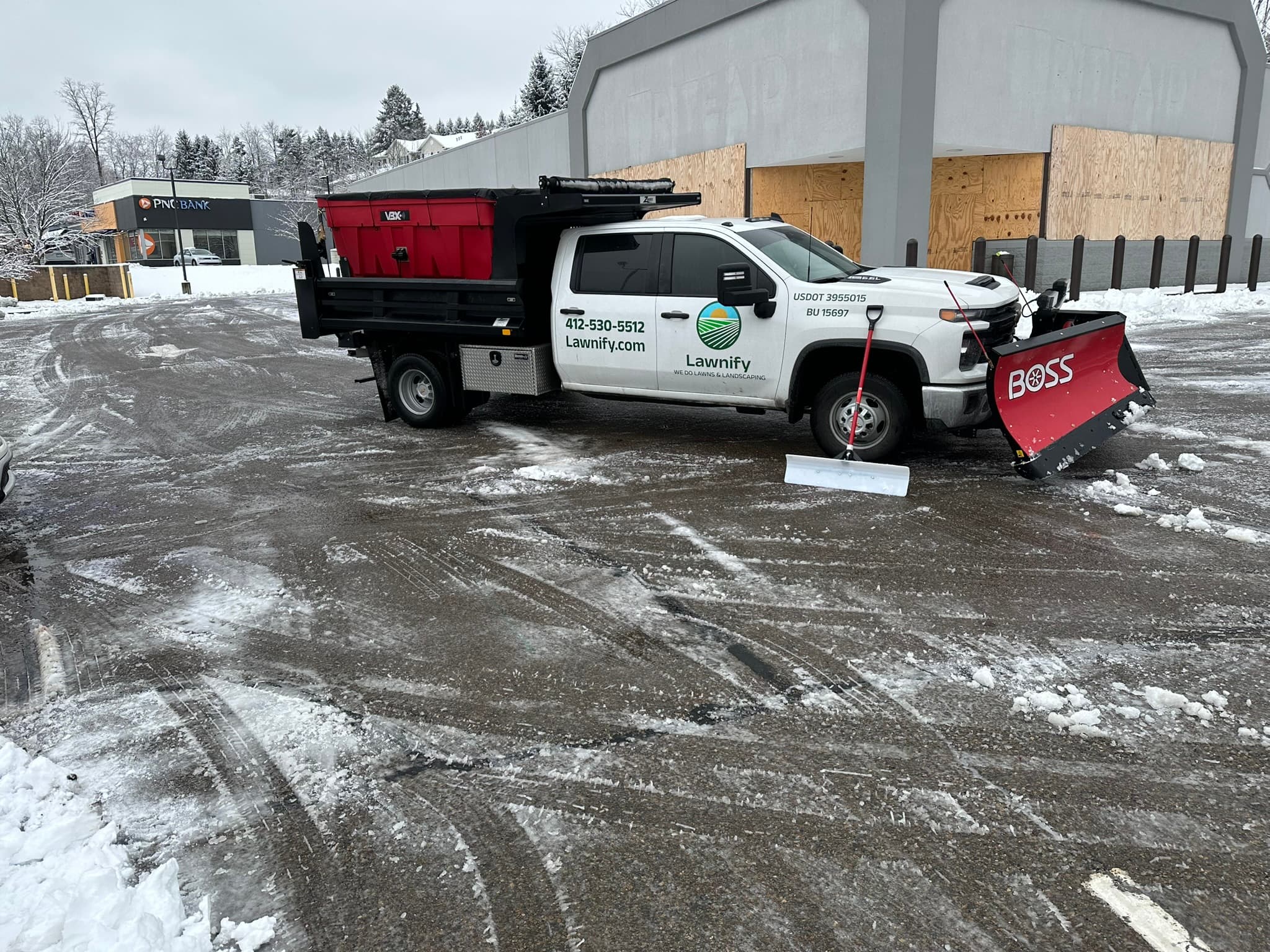 Commercial lot plowed and cleared after snowfall
